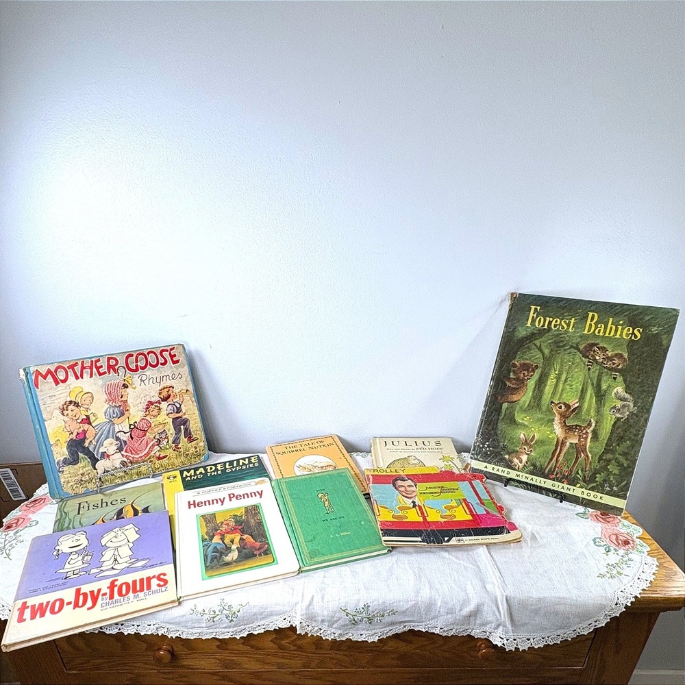 Vintage Childrens Book Lot Mother Goose Mister Rogers Madeline Schulz A.A. Milne
